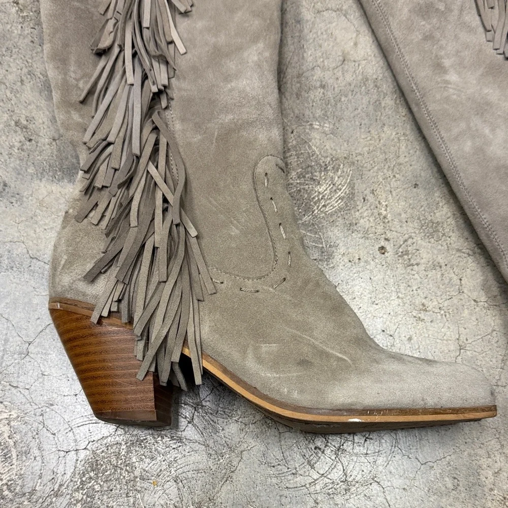 * Sam Edelman Over the Knee Fringe Boots - Gray